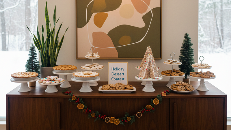 Holiday gathering with decorated contest entries