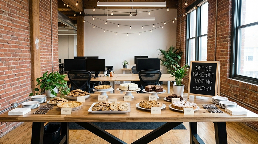 Organized bake-off tasting station with numbered entries